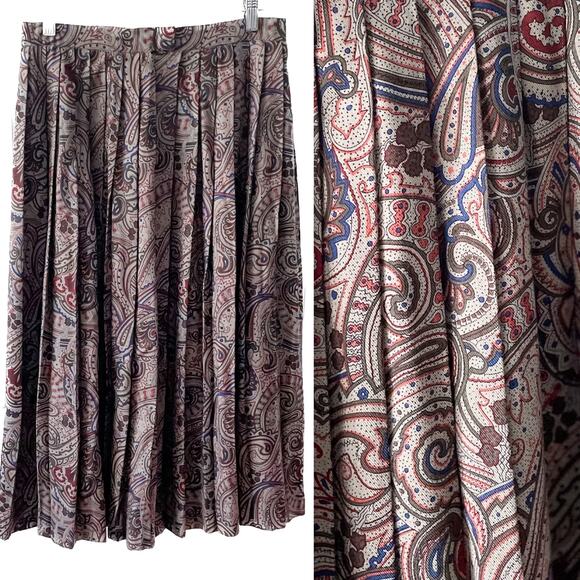 Vintage Paisley Floral Accordion Pleated Wool Blend Midi Skirt size medium M - Picture 1 of 8